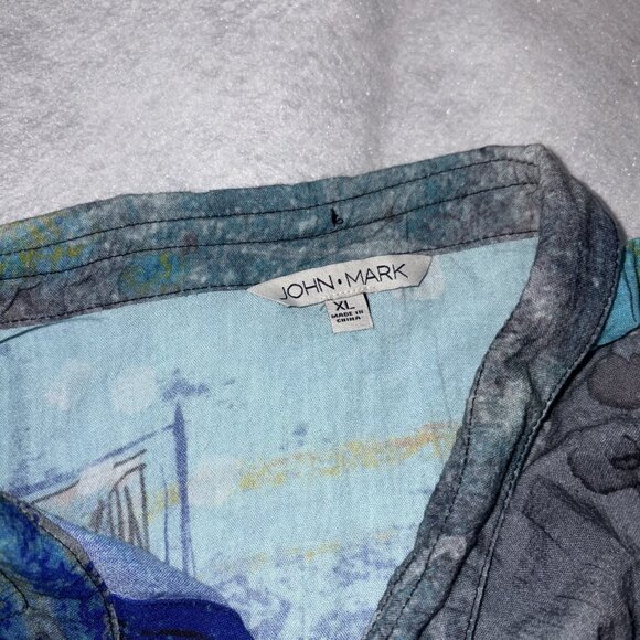 John Mark Womens Blouse XL Boho Multicolor Abstract Print Rayon 3/4 Sleeve Top - Picture 3 of 7